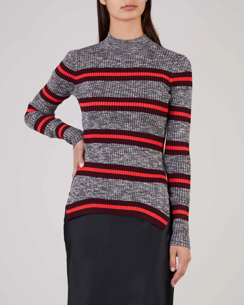 Proenza Schouler   Long Sleeve Marled Stripe Sweater Grey 